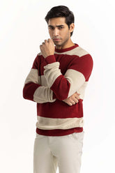 Beige-Red Striped Sweater SWT-FFSCN22-201-1
